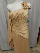 Morilee Lt Camel Size10 Satinlook Pleated Sloped Frt.  Strap Opened Back Brides