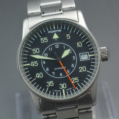 FORTIS Flieger 620.10.46 Automatic Black Men's Date Watch 34mm JAPAN Exc+5*Box