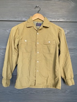 VTG 70s Pendleton Shirt Mens Medium Loop Collar Wool USA Made Brown Tan Flannel