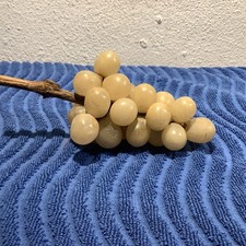 Vintage ALABASTER STONE marble FRUIT GRAPES GRAPE CLUSTER w wood stem 7  