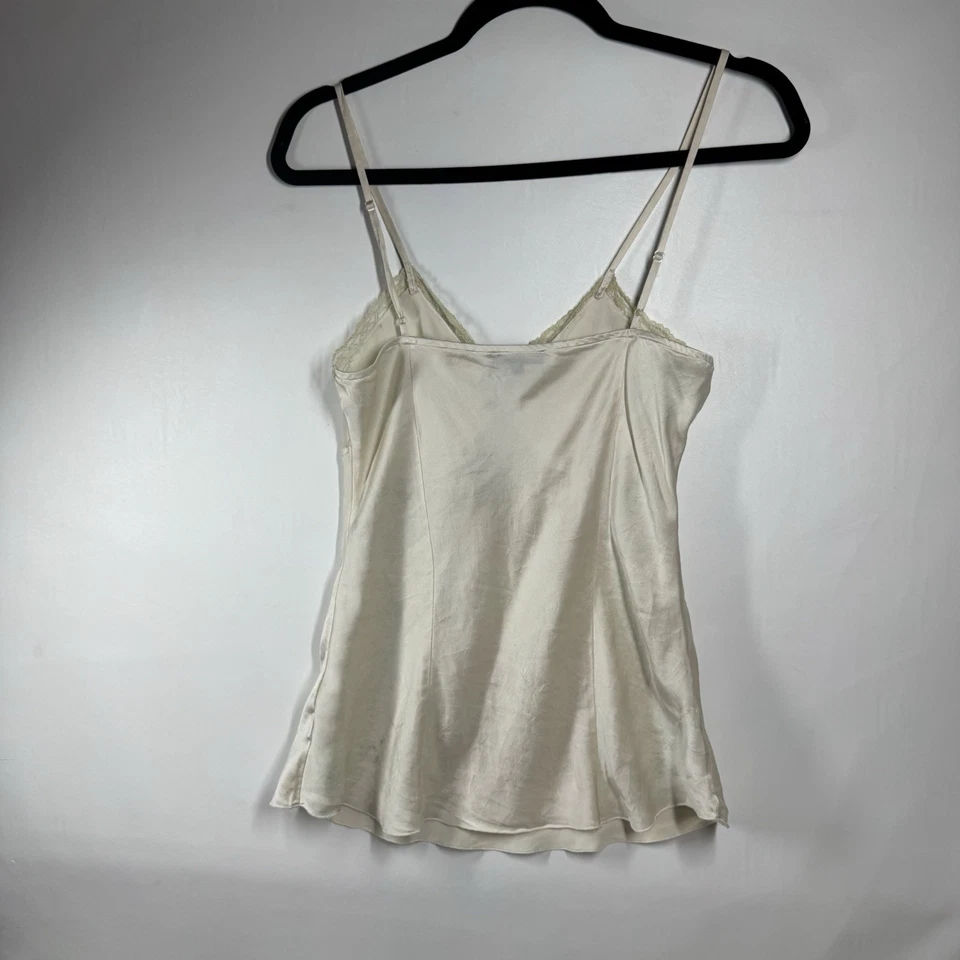 Y2K 2000s Cream Silk Babydoll Top Sz M Splatter Rhinestone Embellished Lace Trim - Image 2 of 4