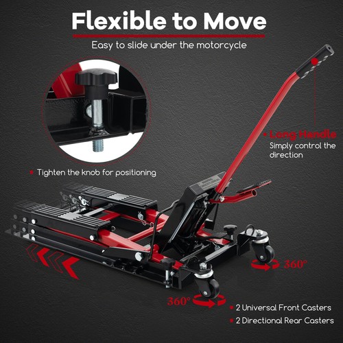 1500 LBS Motorcycle Lift Jack, Hydraulic Motorcycle Hoist w/ 4 Wheels Footplates - Picture 5 of 10