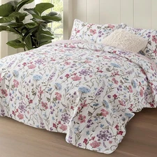 Pink Floral Quilt Set King Size - 106"x96" Standard King Reversible Bedspread...