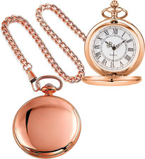 Smooth Pocket Watch Alloy Steel Quartz Roman/Arabic Numerals with 37Cm Chain for