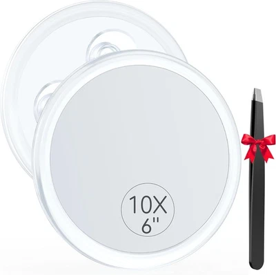 AUXMIR 10X Vergrößerungsspiegel 15cm mit 3 Saugnäpfen, Kosmetikspiegel mit 10-Fach Ve