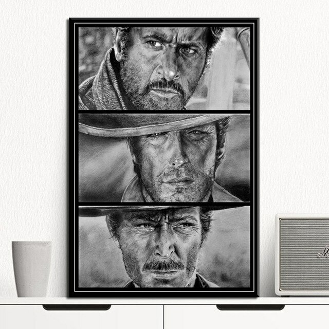 Toile Clint Eastwood Western Premium - Tableau d'Art Le Bon la Brute et le Truand 50x70cm