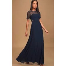 Lulu’s Waiting For Love Navy Lace Formal Maxi Dress Size M