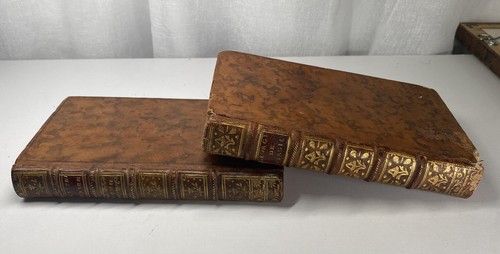 Pair of Two Antique 1770 French Literature Books Beautiful Ribbed Leather Spines - Photo 2 sur 12