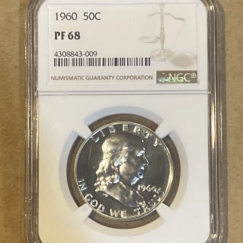 1960 NGC PF68 PROOF BEN FRANKLIN HALF DOLLAR 50c 90% SILVER WHITE COIN 📈