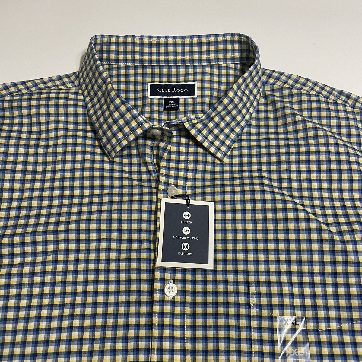 Club Room Mens 2XL Navy Yellow Button Up Long Sleeve Cotton Shirt