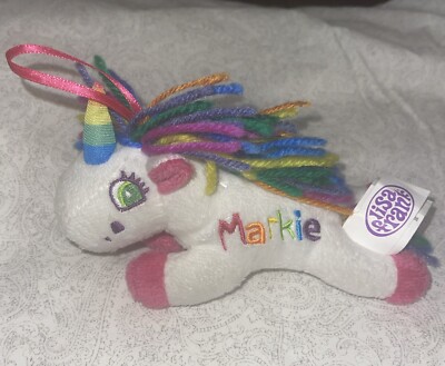 Vintage Lisa Frank Markie Unicorn White/Rainbow 4 inch Plush Ornament