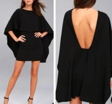 LULUS The Best Is Yet To Come Black Backless Cape Mini Dress Medium