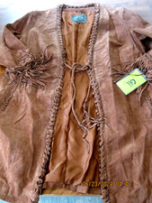 New Chi By Falchi Sz 1x Fringe-trim Suede Summer Coat Open Front Leather Jacket