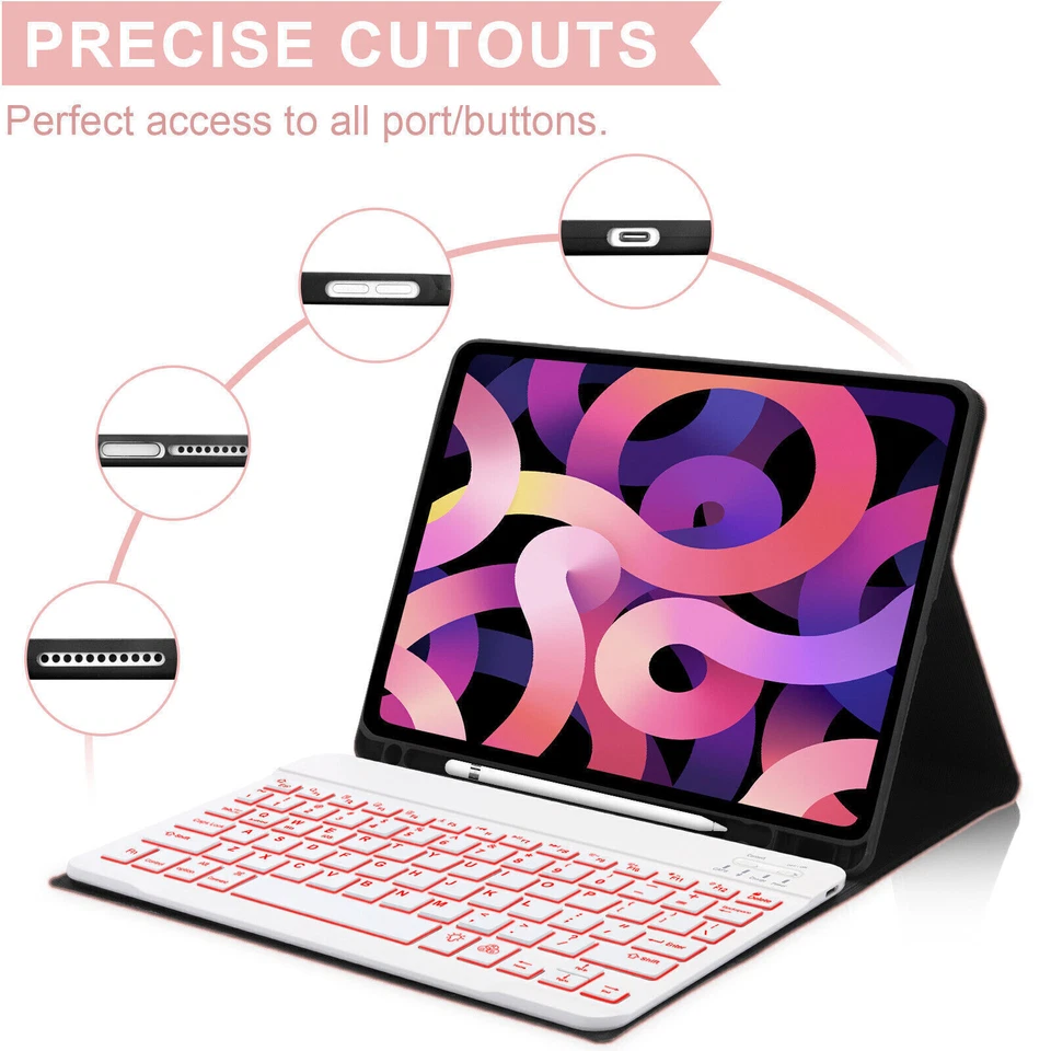 For iPad 5/6/7/8/9th Air5 Pro 12.9" 11" Bluetooth Backlit Keyboard Case Touchpad - Image 3 of 4