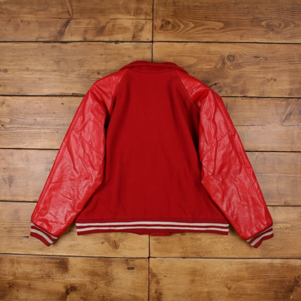 Chaqueta Universitaria Neff Vintage XL 90s Cuero Letterman Hecha en EE. UU. Roja Foto 2 de 4