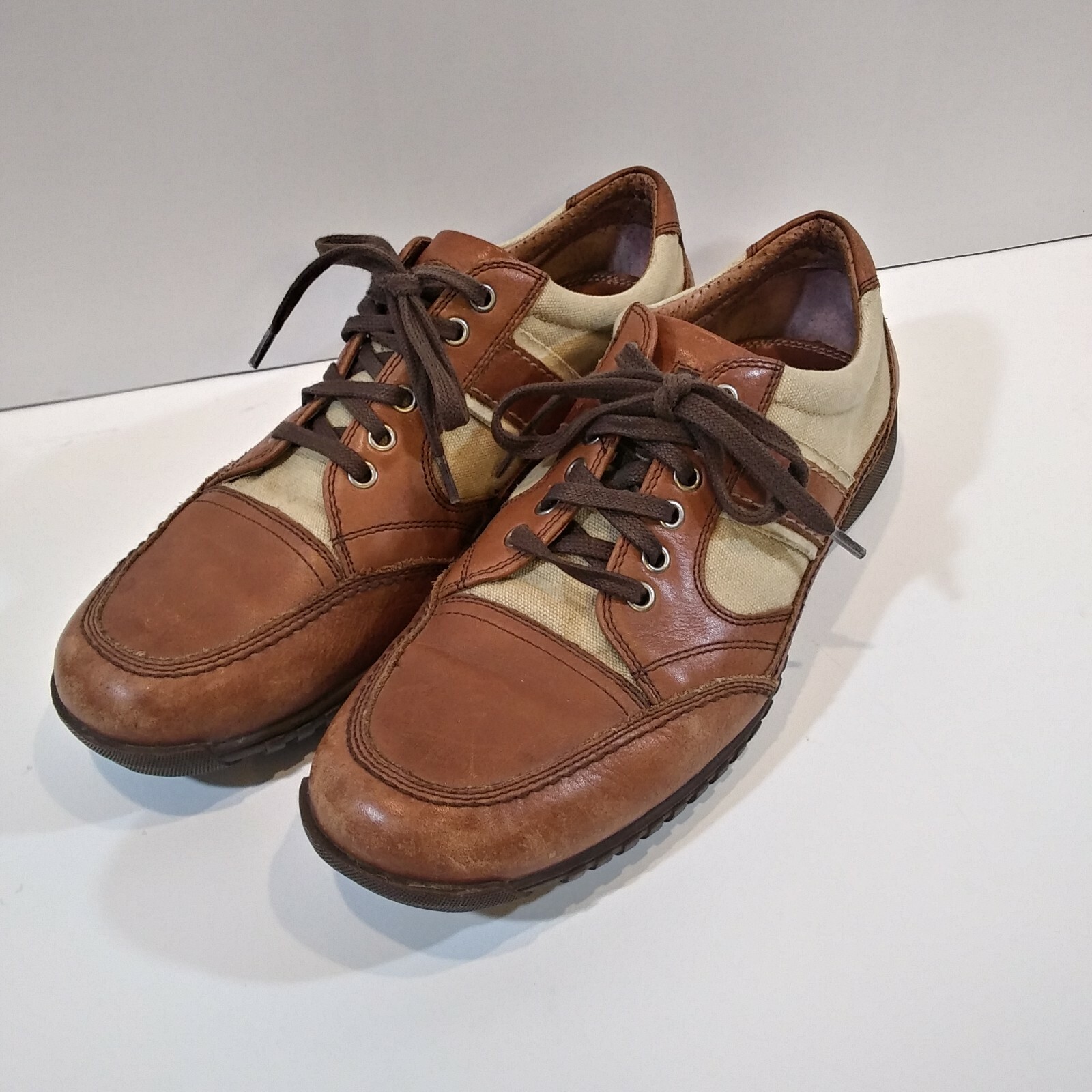 SAOLA Scarpe Johnston & Murphy uomo 8M pelle di pecora tela abito casual marrone