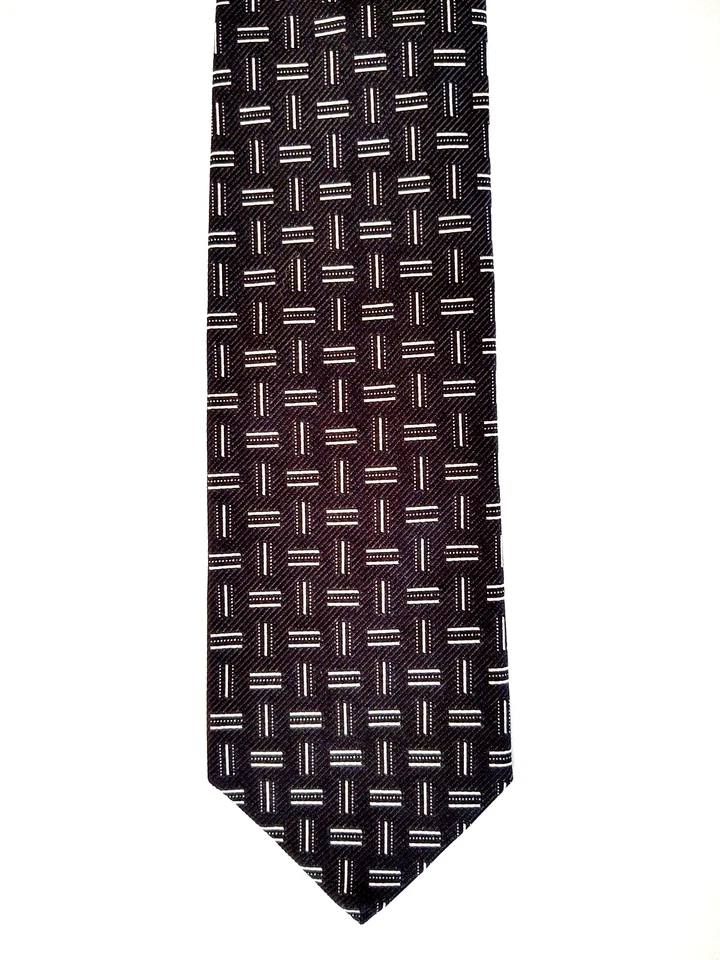 CITY OF LONDON 100% Silk Men's Necktie Geometric Black/Silver EUC Foto 2 de 3