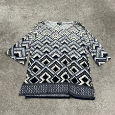 NAIF Blouse Top Womens 2XL Multicolor Geometric Half Sleeve Round Neck Stretch