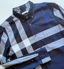 BURBERRY BRIT DESIGNER BLUE/WHITE/GRAY MULTI NOVA COTTON SHIRT LONG SLEEVE sz S