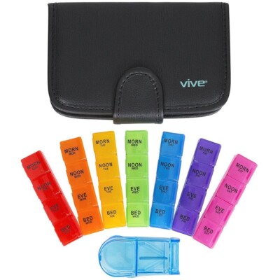 Medical Grade 28 Days Travel Pill Organizer with Pill Cutter Splitter