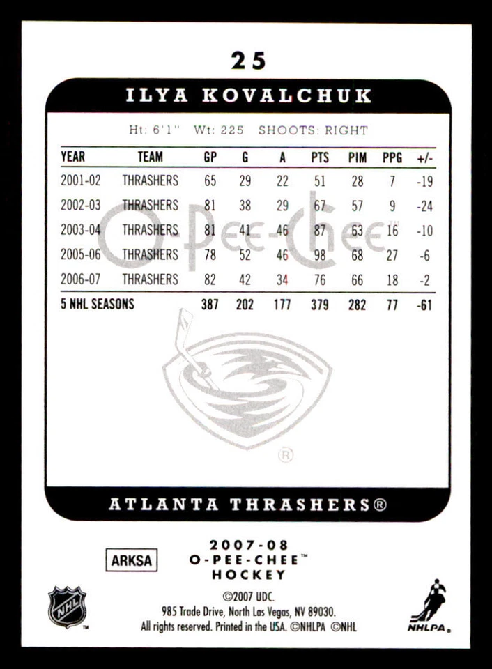 2007-08 O-Pee-Chee #25 Ilya Kovalchuk - Image 2 of 2