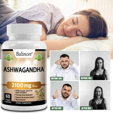 Organic Ashwagandha 2100 Mg - 60 Veggie Capsules pure Organic