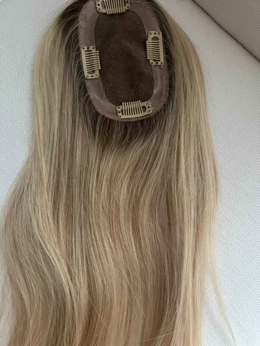 Human virgin hair clip in topper with mono base real part ombre with dark roots - Picture 8 of 8