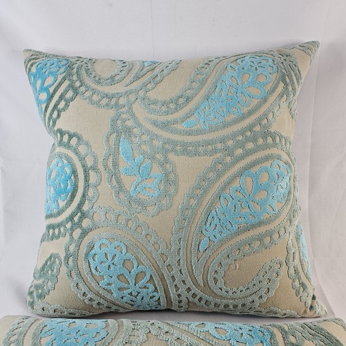 Indoor Down Throw Pillow 18"x18" Heavy Almost 4 Lbs Each Light Blue & Beige READ - Picture 3 of 12