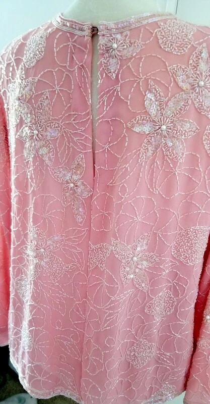 Blusa vintage años 90 ROSA cuentas cuentas cristal y lentejuelas talla 18 Jack Bryan Foto 4 de 4