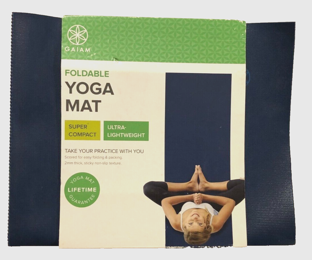 Gaiam New Foldable Yoga Mat 68” L x 22” W x 2 MM Navy Blue Fitness Unused