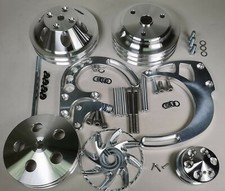 Small Block Chevy V-belt Pulley Kit Brackets Sbc 283-400 Long Water Pump Lwp