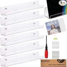 (6-Pk) Vinyl Record Shelf Wall Mount Acrylic Album Record Holder Display