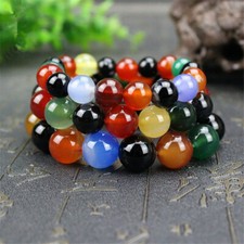 6/8/10mm Natural Multicolor Agate Round Gemstone Beads Stretch Bracelet 7.5''