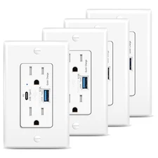 Fast Charging USB C Wall Outle 6.5A PD3.0 65W Electrical 15A TR Receptacle 4Pack