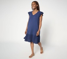 Anybody Women's Dress Sz L Regular Slub Jersey and Gauze Mixed Blue A694353