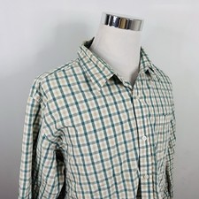 Eddie Bauer 2XL Classic Fit Shirt Green Beige Plaid Cotton Casual Button Front
