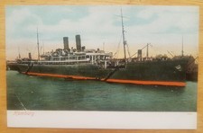 HAMBURG (Hamburg American) Starboard bow view at wharf. c1909