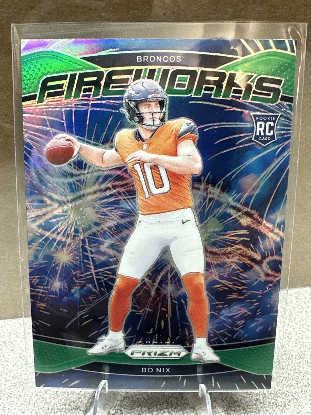 2024 Panini Prizm Fireworks Prizms Green Ice #23 Bo Nix