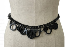 DKNY vintage Subway Token Logo Black Metal Chain Charm Belt 42" 90s donna karan