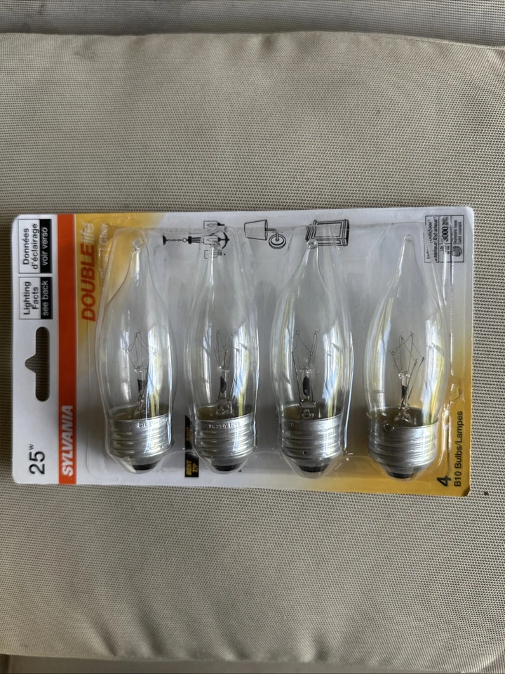 NEW Sylvania 4-pk 25W Double Life B10 Clear Bulb Standard Base Indoor/Outdoor - Image 2 of 3