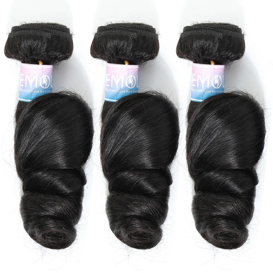 Emol Loose Wave Bundles Human Hair Weave 3 Bundles Virgin Brazilian Loose Wavy