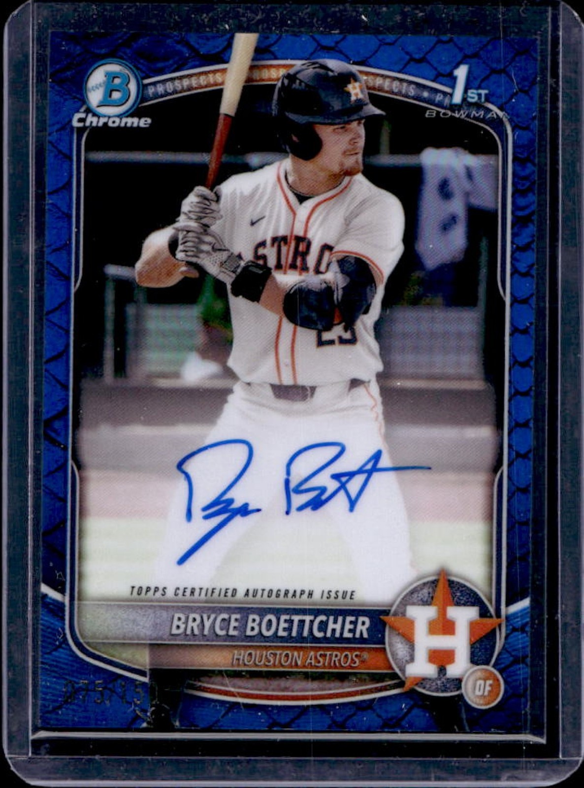 2025 Bowman Chrome Bryce Boettcher Auto Reptilian Blue Refractor 1st #75/150