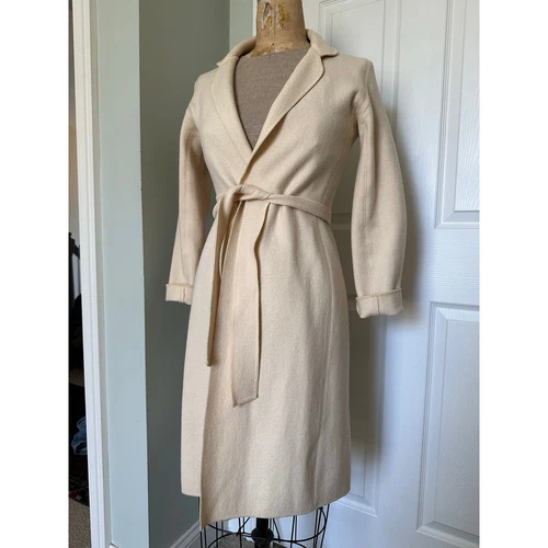 OFF WHITE Cappotto Banana Republic panna lana pavone cintura avvolgente giacca avorio bianco sporco XS