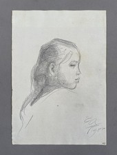 Mädchenportrait, Zeichnung, Monogramm zum Identifizieren