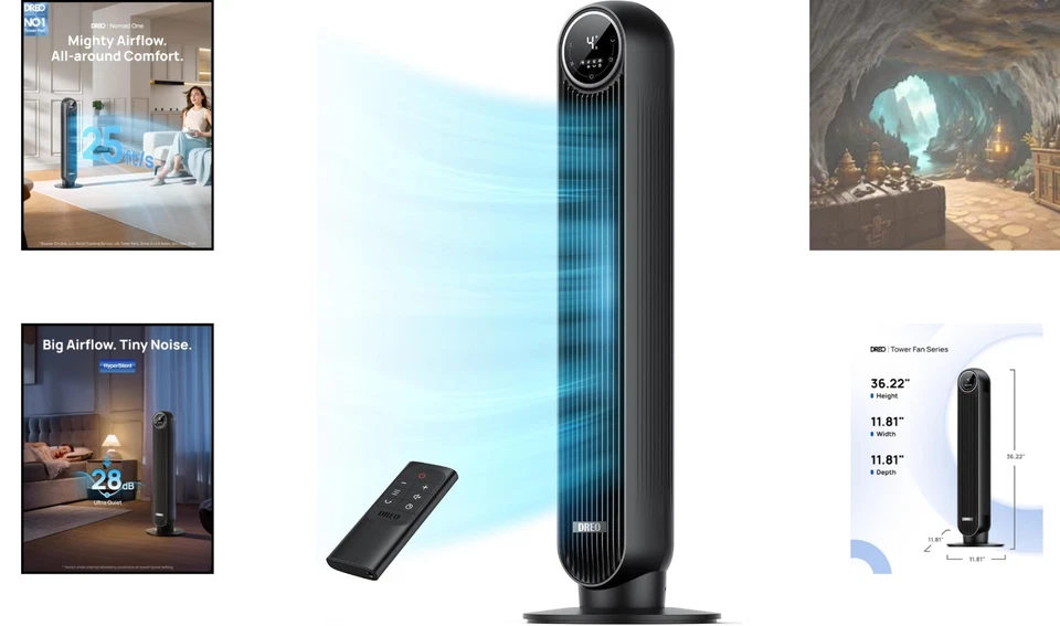 Bladeless Tower Fan with 90° Oscillation - Perfect for Bedrooms & Living Rooms - Image 2 of 4