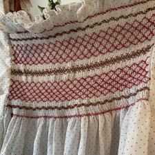 Vintage Handmade Smocked Polka Dot Christmas Pinafore Dress Girls Southern READ