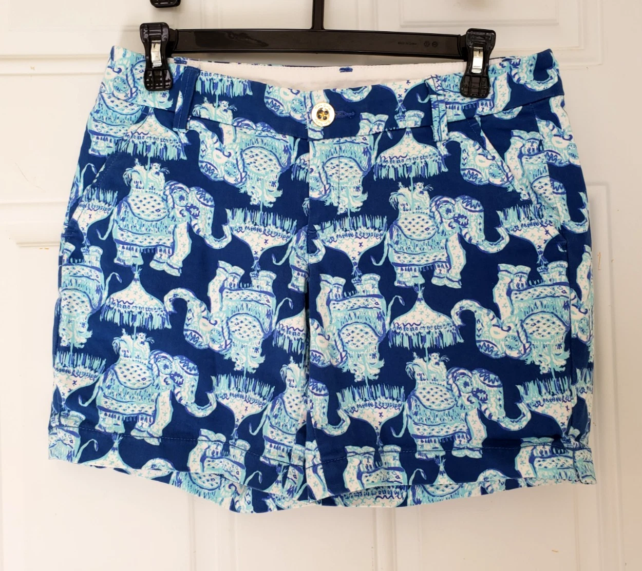 Lilly Pulitzer Shorts Sz 2 Blue Indigo Joy Ride Elephant The Jayne Stretch