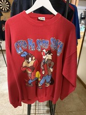 Vintage 1996 Looney Tunes Sweatshirt XL Taz Sylvester Tweety USA 90s Glitter
