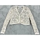 Vintage Chazz Cardigan Womens Medium Crochet Open Knit 3D Floral Coquette Sheer