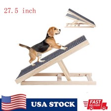 27.5" Folding Adjustable Dog Ramp, Portable Wooden Pet Ramp for Dogs Cats